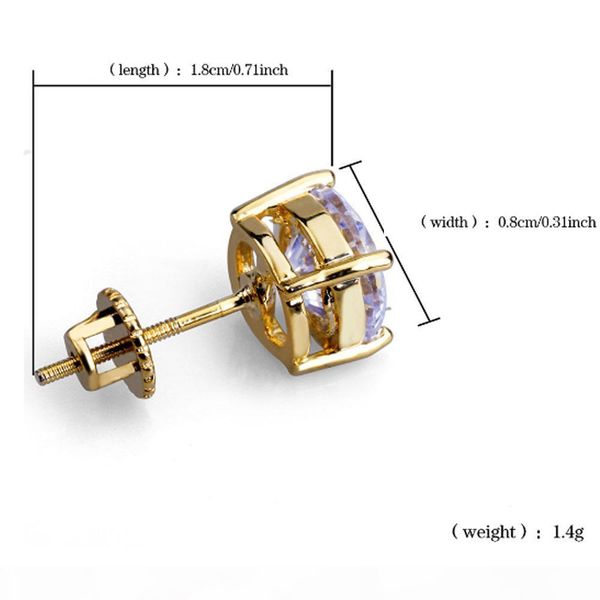 o 360 round cz micro pave bling bling earrings 14k gold plated hip hop jewelry iced out stud earrings with safety screw back flat, Golden;silver
o 360 round cz micro pave bling bling earrings 14k gold plated hip hop jewelry iced out stud earrings with safety screw back flat, Golden;silver