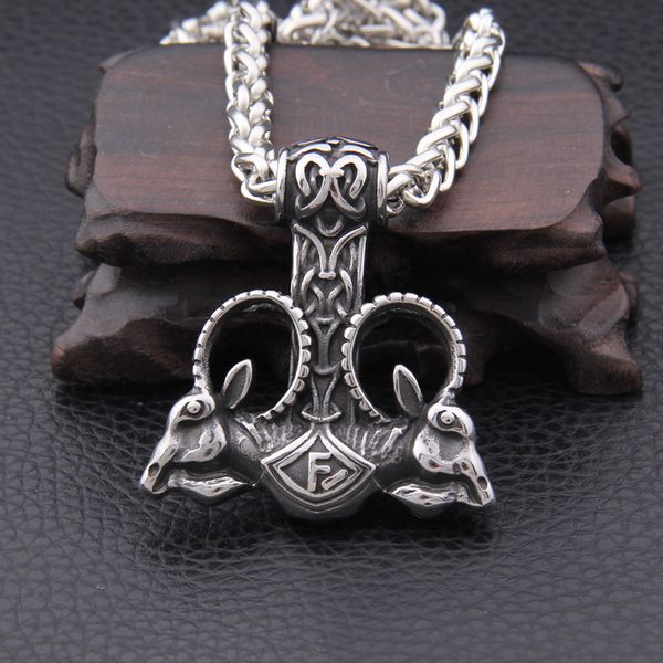 dropshiping new arrival stainless steel viking goat mjolnir thor hammer rune pendant necklace men gift, Silver
dropshiping new arrival stainless steel viking goat mjolnir thor hammer rune pendant necklace men gift, Silver