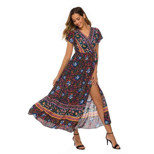 cross-border womens new dress bohemian large v-neck beach holiday lace-up printed dress, White;black
cross-border womens new dress bohemian large v-neck beach holiday lace-up printed dress, White;black