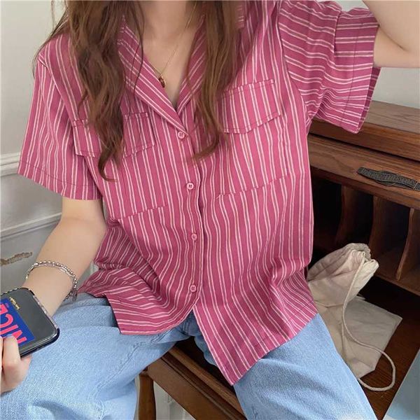 korean fashion stripes loose blouse shirts women short sleeves single breasted shirt with pockets, White
korean fashion stripes loose blouse shirts women short sleeves single breasted shirt with pockets, White