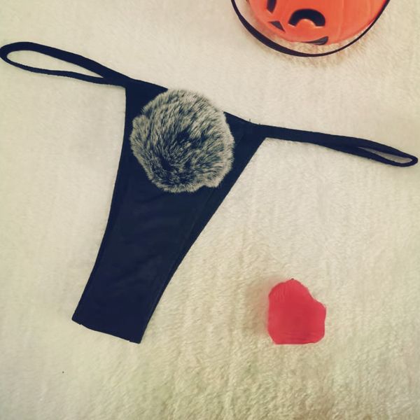 product cute ball fox fur ball thong underwear cute fat student pants rabbit tail, Black;white 
product cute ball fox fur ball thong underwear cute fat student pants rabbit tail, Black;white