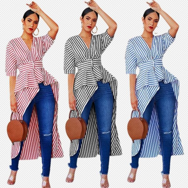 j6073 2019 european and american womens amazon blue and white striped long and short shirt irregular top
j6073 2019 european and american womens amazon blue and white striped long and short shirt irregular top