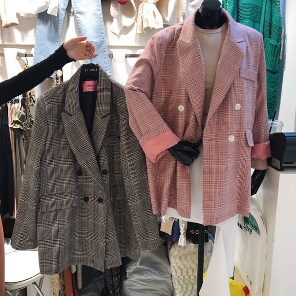 slimming suit mid-length new korean small spring plaid coat coat loose spring new women's small suit, White;black
slimming suit mid-length new korean small spring plaid coat coat loose spring new women's small suit, White;black