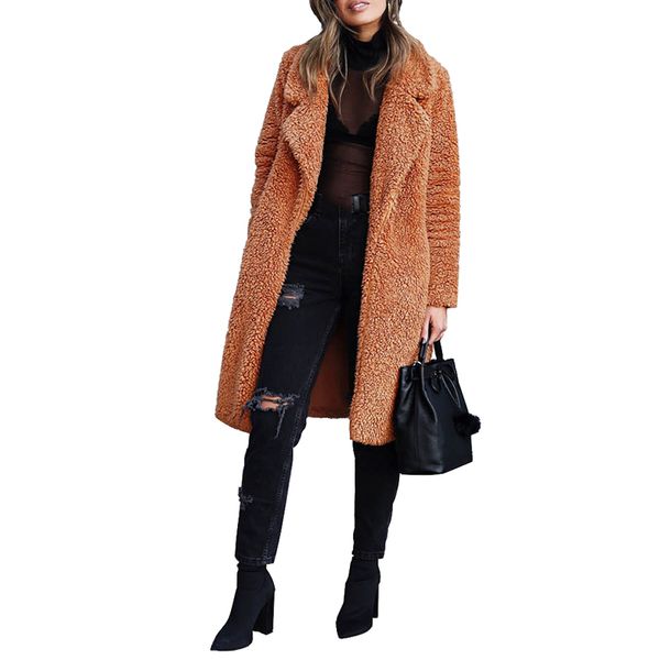 women's fur & faux winter women coat long loose lapel over thick warm plus size female plush coats, Black
women's fur & faux winter women coat long loose lapel over thick warm plus size female plush coats, Black