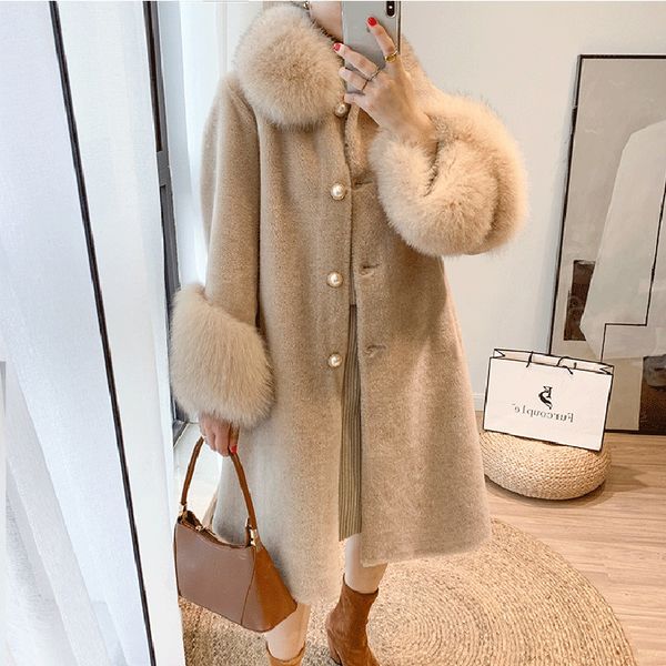 2020 women winter warm wool coats real granule sheep shearing coat real fur collar sleeve overcoat long outerwear, Black
2020 women winter warm wool coats real granule sheep shearing coat real fur collar sleeve overcoat long outerwear, Black
