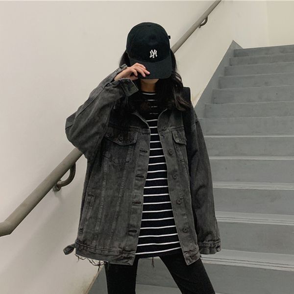 sharezz denim jacket for women 2020 autumn loose hip hop streetwear long sleeve cotton black harajuku bomberdenim jeans coat, Black;brown 
sharezz denim jacket for women 2020 autumn loose hip hop streetwear long sleeve cotton black harajuku bomberdenim jeans coat, Black;brown