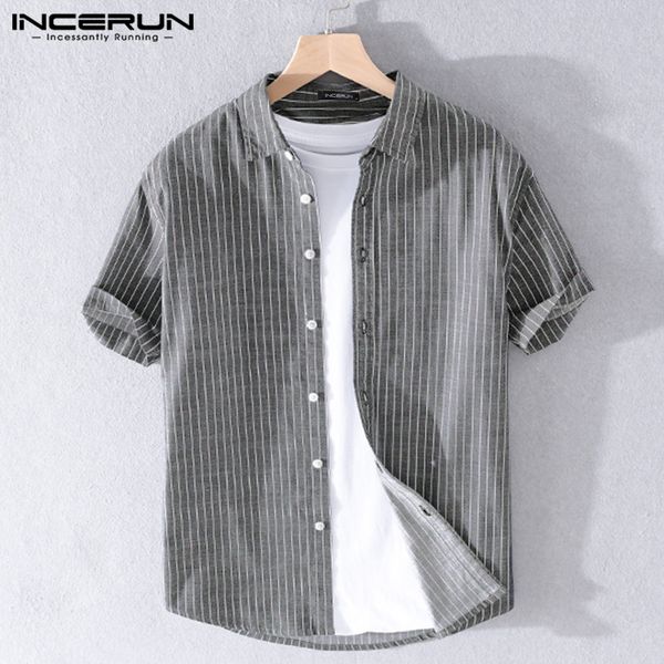 men's casual shirts incerun fashion men striped shirt short sleeve 2021 turn down collar harajuku blouse streetwear summer camisa mascu, White;black
men's casual shirts incerun fashion men striped shirt short sleeve 2021 turn down collar harajuku blouse streetwear summer camisa mascu, White;black