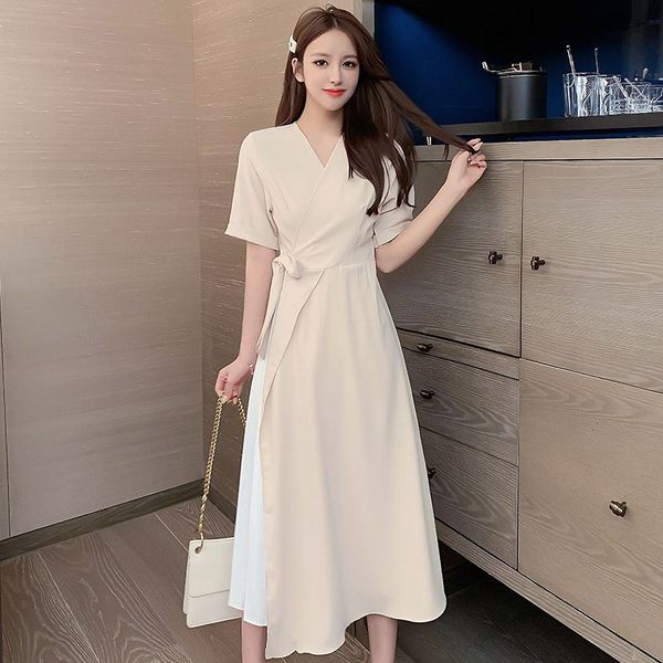 nvqjk dress summer 2020 new long hipster fashionable temperament trendy simple solid color v-neck summer 2020v collar skirt new v-neck skirt, Black;gray 
nvqjk dress summer 2020 new long hipster fashionable temperament trendy simple solid color v-neck summer 2020v collar skirt new v-neck skirt, Black;gray