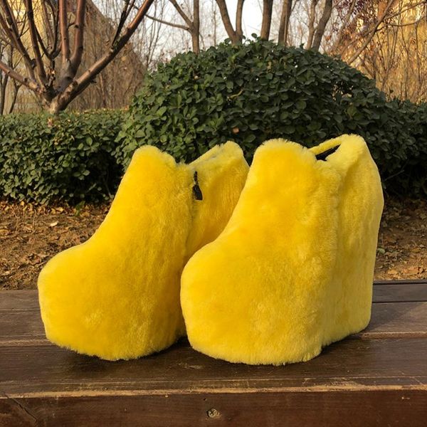 women's winter snow warm fur lining 100% lambswool fur trim furry ankle boots wedge super high 15cm heel platform shoes, Black
women's winter snow warm fur lining 100% lambswool fur trim furry ankle boots wedge super high 15cm heel platform shoes, Black
