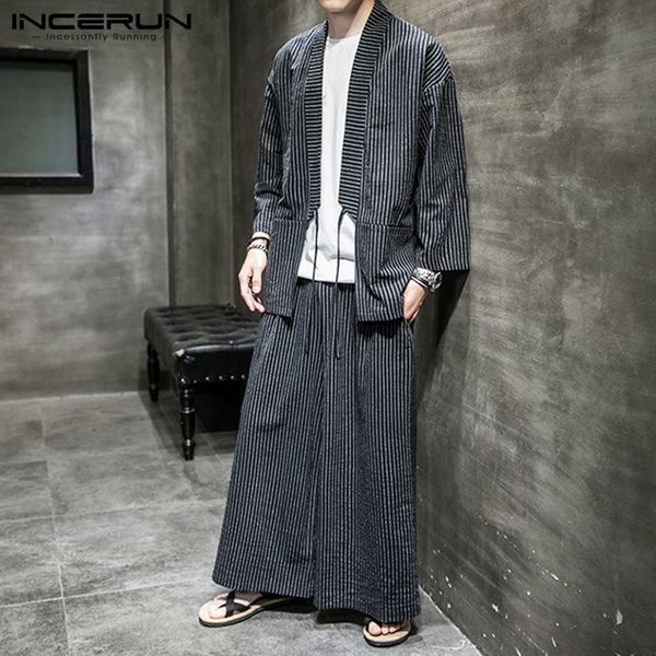 men's tracksuits retro striped suits mens vintage cotton sets incerun summer long sleeve kimono wide leg pants loose comfy s-5xl7, Gray
men's tracksuits retro striped suits mens vintage cotton sets incerun summer long sleeve kimono wide leg pants loose comfy s-5xl7, Gray