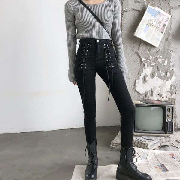 women's jeans high waist bandage woman spring summer korean slim tight female street style nine part pants, Blue
women's jeans high waist bandage woman spring summer korean slim tight female street style nine part pants, Blue