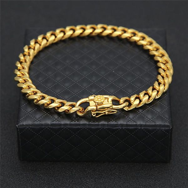 7mm ice out hiphop bracelets men gold plated hip hop chains luxury party rappers jewelry man cuban chain bracelet, Black
