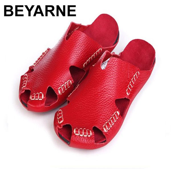 beyarne women sandals 100% authentic leather gladiator sandals women summer shoes beach slides ladies shoes, Black