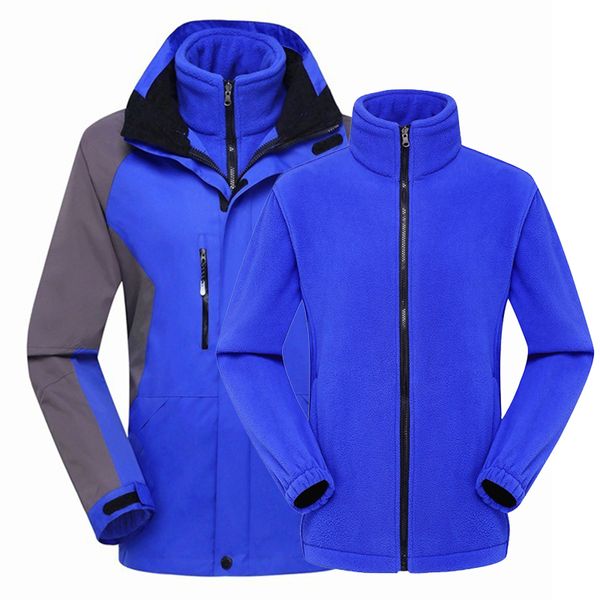 

mens 2in1 windbreaker waterproof jackets winter sport hiking skiing outdoor jacket men snowboard camping climbing hooded coat, Blue;black