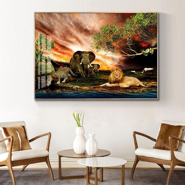 wildlife animal lions elephant tree landscape oil painting cuadros posters & prints abstract wall art pictures for living room home decor 
wildlife animal lions elephant tree landscape oil painting cuadros posters & prints abstract wall art pictures for living room home decor