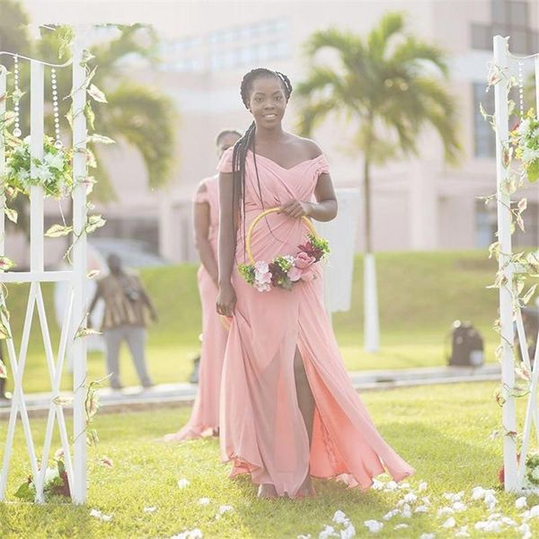 setwell off the shoulder mermaid bridesmaid dresses sleeveless pleated chiffon front split floor length wedding guest gowns, White;pink
setwell off the shoulder mermaid bridesmaid dresses sleeveless pleated chiffon front split floor length wedding guest gowns, White;pink