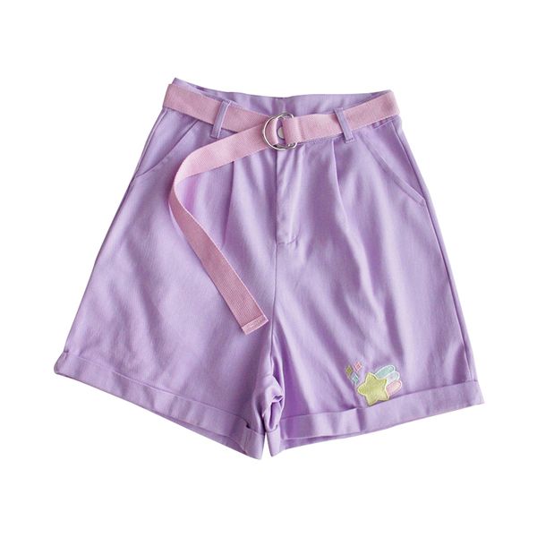 purple women's hight waist summer shorts cartoon embroidery pockets harakuju shorts with sashes korean ladies bemuda bottoms, White;black
purple women's hight waist summer shorts cartoon embroidery pockets harakuju shorts with sashes korean ladies bemuda bottoms, White;black
