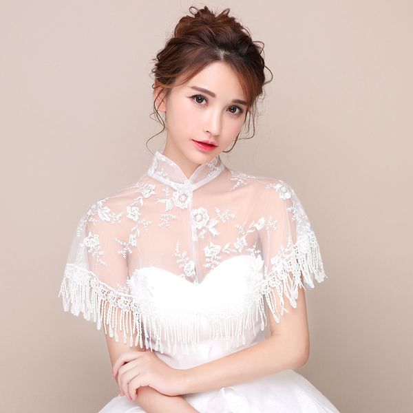 new thin bride cheongsam stand collar lace mesh shawl cloak cloak wedding dress lace wedding dress tassel, Blue;gray
new thin bride cheongsam stand collar lace mesh shawl cloak cloak wedding dress lace wedding dress tassel, Blue;gray