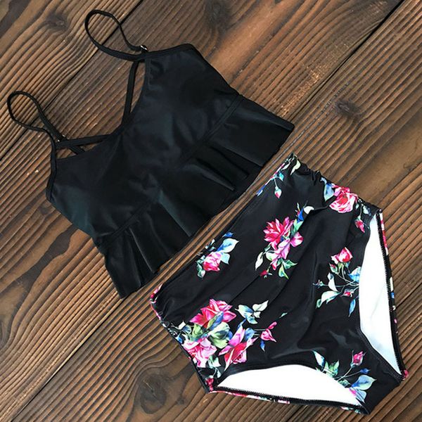 bikini set solid 2020 lady vintage floral ruffle swimwear women female high waist swim suit plus size monokini trikini, White;black
bikini set solid 2020 lady vintage floral ruffle swimwear women female high waist swim suit plus size monokini trikini, White;black