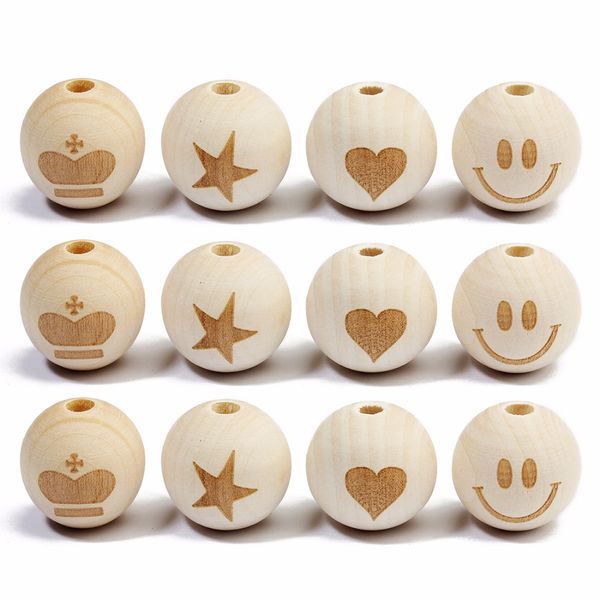 

Mayforest 20pc/lot Round Natural Wood Beads Smiling Face Heart Crown Star Baby Teether Child Wooden Beads for Jewelry Makings