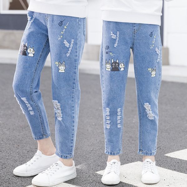 2020 girls korean and jeans printed cat with holes middle and large children's jeans, Blue
2020 girls korean and jeans printed cat with holes middle and large children's jeans, Blue