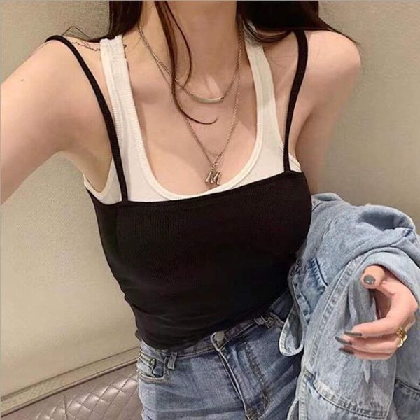 2020 summer new korean style slim fit fake two-piece color matching camisole women's inner coat vest coat outer wear, Camo
2020 summer new korean style slim fit fake two-piece color matching camisole women's inner coat vest coat outer wear, Camo