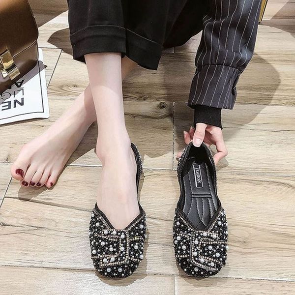 2020 large size single shoes women's widening and fat size women's shoes flat spring and summer pearl one-step peas, Black
2020 large size single shoes women's widening and fat size women's shoes flat spring and summer pearl one-step peas, Black