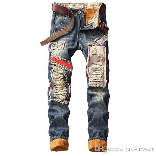 men's warm lined destroyed ripped biker jeans trousers thick thermal denim distressed jeans for men jeans pants, Blue
men's warm lined destroyed ripped biker jeans trousers thick thermal denim distressed jeans for men jeans pants, Blue