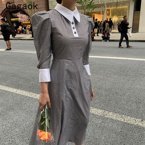gagaok women vintage a-line dress 2020 summer new three quarter button puff sleeve lapel plaid dresses chic wild simple vestidos, Black;gray
gagaok women vintage a-line dress 2020 summer new three quarter button puff sleeve lapel plaid dresses chic wild simple vestidos, Black;gray