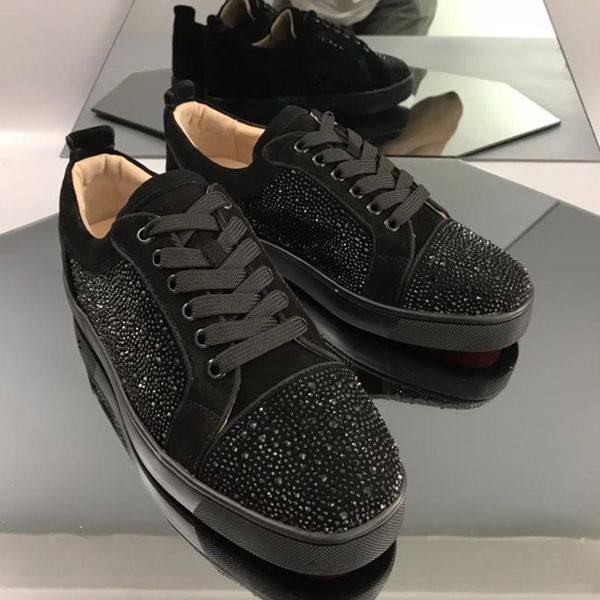 high strass flat selling red bottom men fashion casual men shoes designer fashion shoes women ing, Black