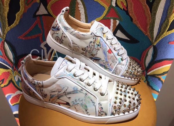 famous designer women,men leisure flats,white graffiti leather,spikes red bottom sneakers casual party dress shoes with box, Black
famous designer women,men leisure flats,white graffiti leather,spikes red bottom sneakers casual party dress shoes with box, Black