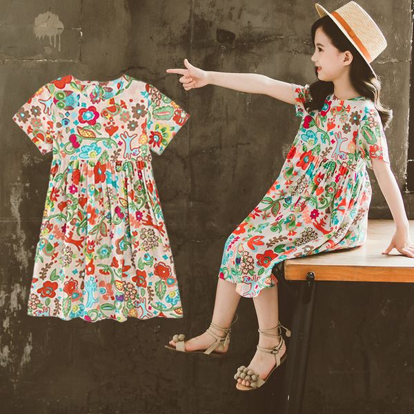 girls floral new summer dress fashion girls mid-length printed large childrens dress, Red;yellow
girls floral new summer dress fashion girls mid-length printed large childrens dress, Red;yellow