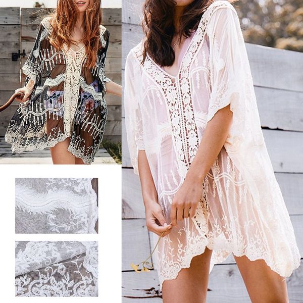 women hollow crochet floral lace bikini cover up backless sheer beach dress, White;black
women hollow crochet floral lace bikini cover up backless sheer beach dress, White;black