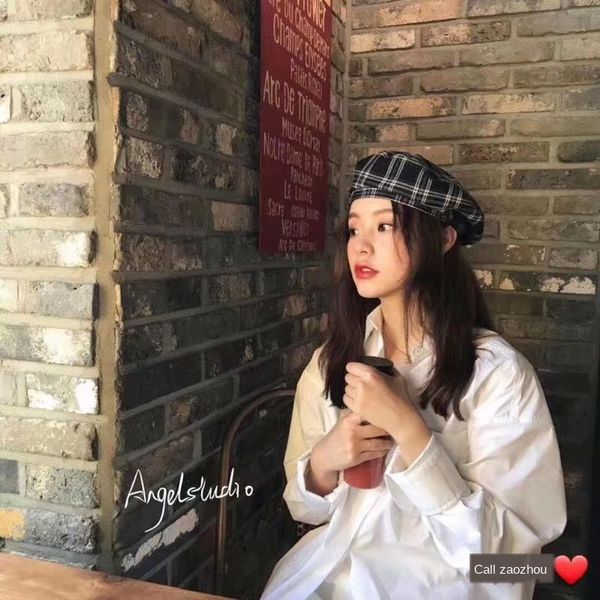 ins korean east gate same style beret british style plaid beret female flat painter hat, Blue;gray
ins korean east gate same style beret british style plaid beret female flat painter hat, Blue;gray