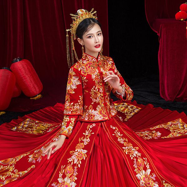 classic female wedding cheongsam suit embroidery dragon phoenix qipao plus size s-4xl chinese national bride dress, Red
classic female wedding cheongsam suit embroidery dragon phoenix qipao plus size s-4xl chinese national bride dress, Red