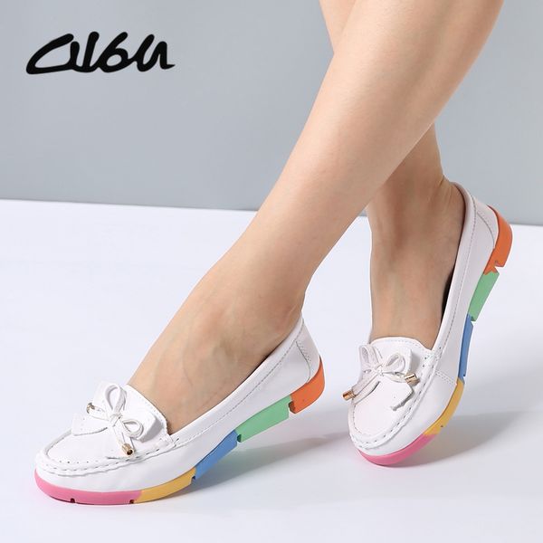 o16u women ballet loafers flats shoes genuine leather slip on camouflage butterfly knot pointed toe ladies ballerina loafers, Black