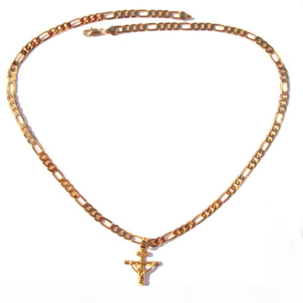 24k solid gold gf 6mm italian figaro link chain necklace 24" womens mens jesus crucifix cross pendant, Silver
24k solid gold gf 6mm italian figaro link chain necklace 24" womens mens jesus crucifix cross pendant, Silver