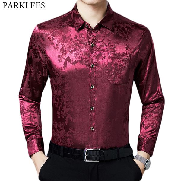 wine red floral silk satin shirt men 2020 stylish flower jacquard mens dress shirts slim fit casual button down shirt chemise, White;black
wine red floral silk satin shirt men 2020 stylish flower jacquard mens dress shirts slim fit casual button down shirt chemise, White;black