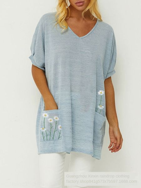 2020 women's batu sleeve and t-shirt cotton linen cotton linen cartoon daisy printed v-neck short sleeve loose t-shirt, White
2020 women's batu sleeve and t-shirt cotton linen cotton linen cartoon daisy printed v-neck short sleeve loose t-shirt, White