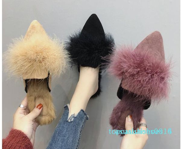 fleece slippers women's fashion wear 2019 autumn and winter fur shoes pointed flat with baotou half slippers t16, Black
fleece slippers women's fashion wear 2019 autumn and winter fur shoes pointed flat with baotou half slippers t16, Black