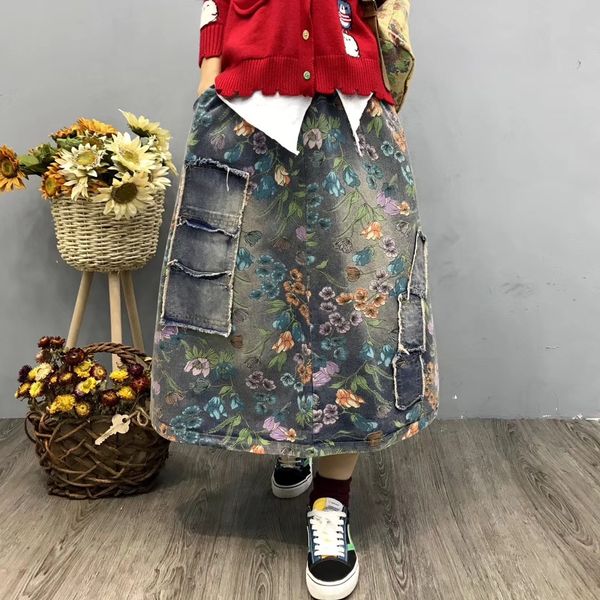654 season new ethnic style literary style flower printing casual all-match a a- line denim skirt denim skirt - line dress, Black
654 season new ethnic style literary style flower printing casual all-match a a- line denim skirt denim skirt - line dress, Black