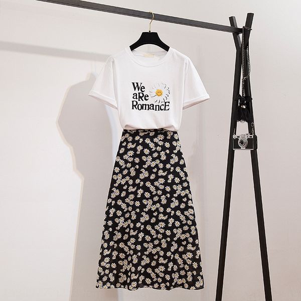 zesoon ins супер горячая daisy с короткими рукавами длинных футболок длинных футболок топ + хризантема цветочной юбка средней длиной юбка ле, Gray 
zesoon ins супер горячая daisy с короткими рукавами длинных футболок длинных футболок топ + хризантема цветочной юбка средней длиной юбка ле, Gray