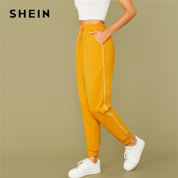 shein bright yellow drawstring waist contrast piping carrot pants women autumn active wear high waist stretchy casual trousers, Black;white
shein bright yellow drawstring waist contrast piping carrot pants women autumn active wear high waist stretchy casual trousers, Black;white