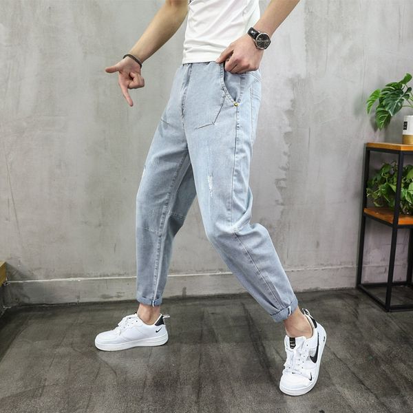 2020 spring and summer new men's dad pants loose hole thin material and jeans micro elastic men's jeans, Blue
2020 spring and summer new men's dad pants loose hole thin material and jeans micro elastic men's jeans, Blue