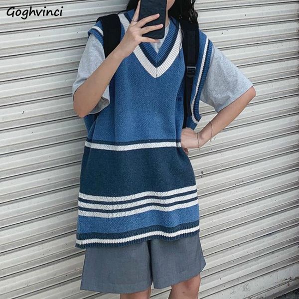 women's vests sweater vest women v-neck sleeveless knitted loose korean preppy-style striped embroidery oversize autumn womens waistcoa, Black;white
women's vests sweater vest women v-neck sleeveless knitted loose korean preppy-style striped embroidery oversize autumn womens waistcoa, Black;white