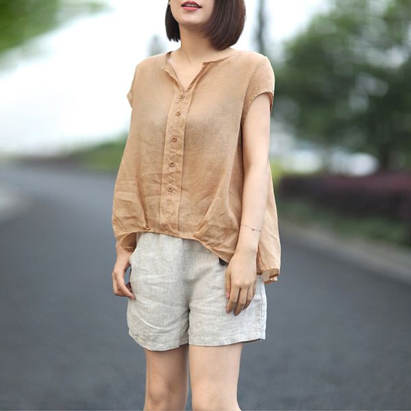 johnature women 2020 summer short sleeve button blouse cotton linen v-neck new solid shirts color casual women cloths top, White
johnature women 2020 summer short sleeve button blouse cotton linen v-neck new solid shirts color casual women cloths top, White