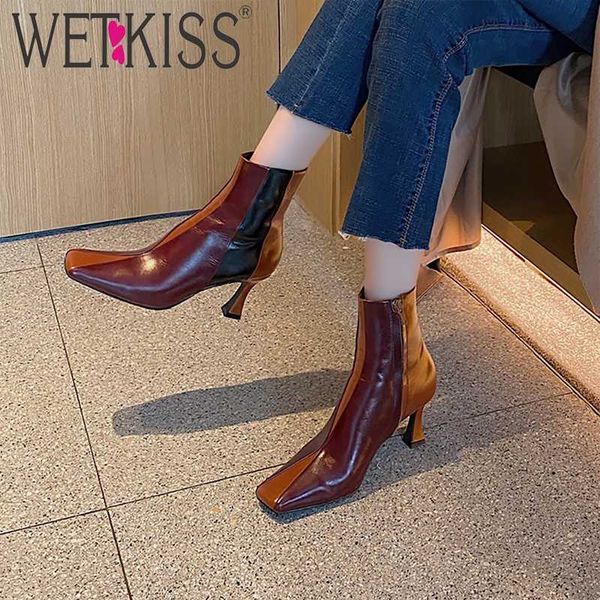 wetkiss women high heels ankle boots square toe shoes woman booties cow leather mix color female winter boot big size, Black
wetkiss women high heels ankle boots square toe shoes woman booties cow leather mix color female winter boot big size, Black