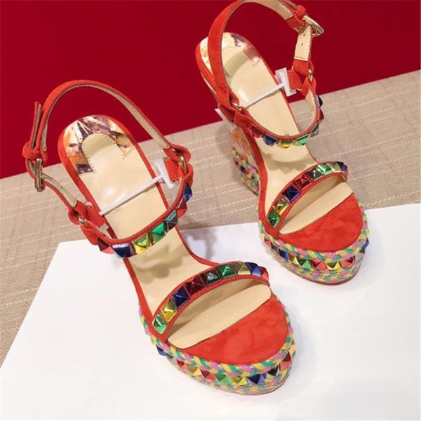 sandals genuine leather women's designer fashion wedges soft rivet sweet women's shoes multi-coloured ladies shoes, Black
sandals genuine leather women's designer fashion wedges soft rivet sweet women's shoes multi-coloured ladies shoes, Black