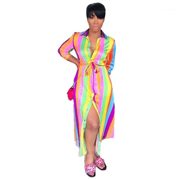 clothing rainbow striped women designer dresses lapel neck casual womens shirt dress fashion bandage loose ladies, Black;gray
clothing rainbow striped women designer dresses lapel neck casual womens shirt dress fashion bandage loose ladies, Black;gray