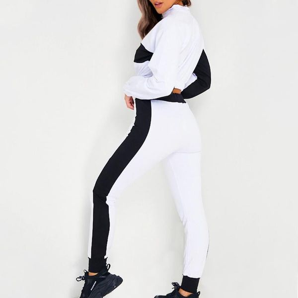 women stitching color two piece set long sleeve zipper exposed navel high waist pants female fashion new winter clothes, White;black
women stitching color two piece set long sleeve zipper exposed navel high waist pants female fashion new winter clothes, White;black